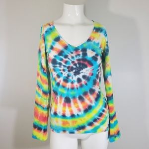 Long Sleeve V-Neck Tie Dye Shirt